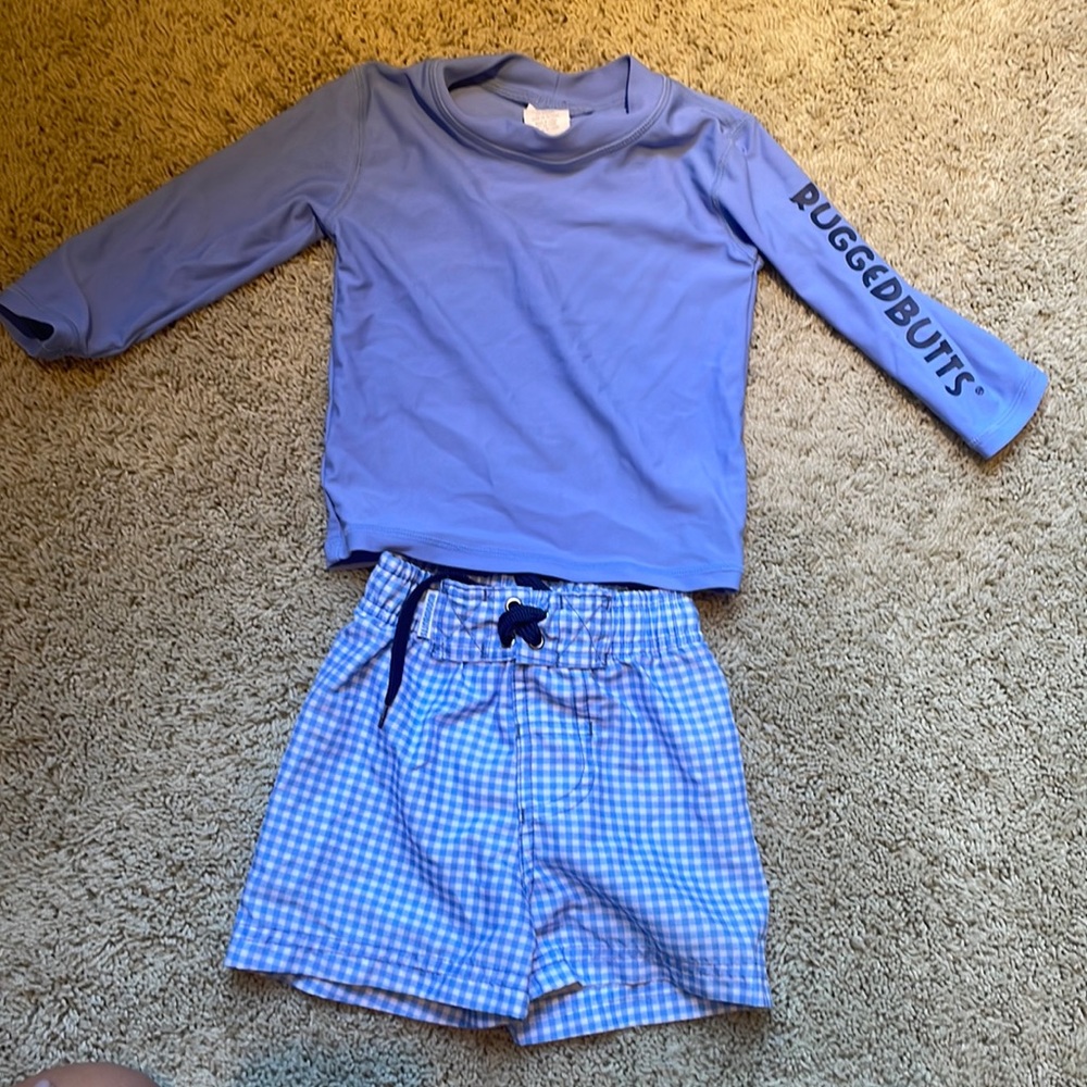 Ruggedbutts boy swim trunk and rash guard 6 months